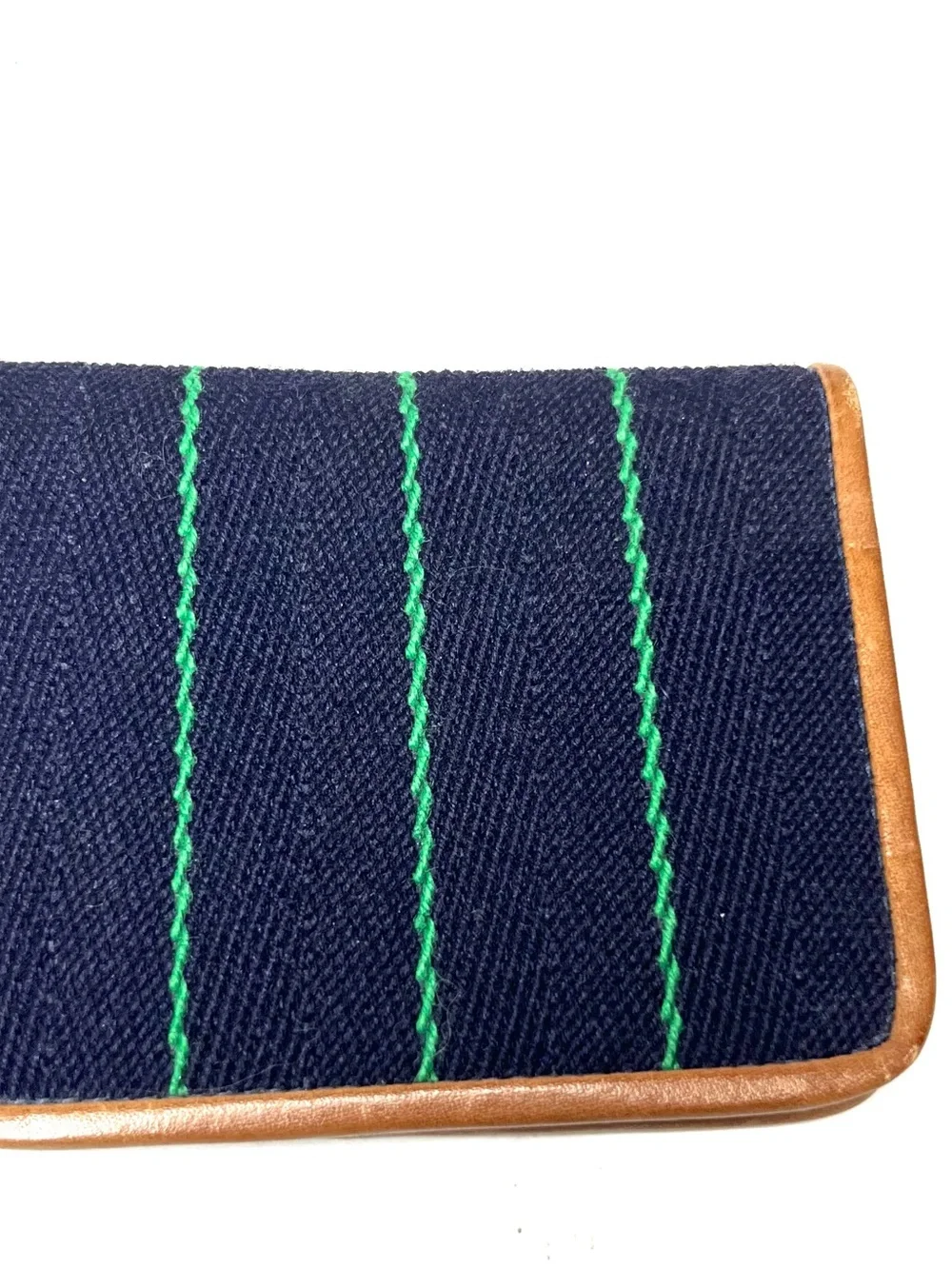 Lacoste Navy Blue Wallet/Card Holder with Green Stitching and Brown Trim